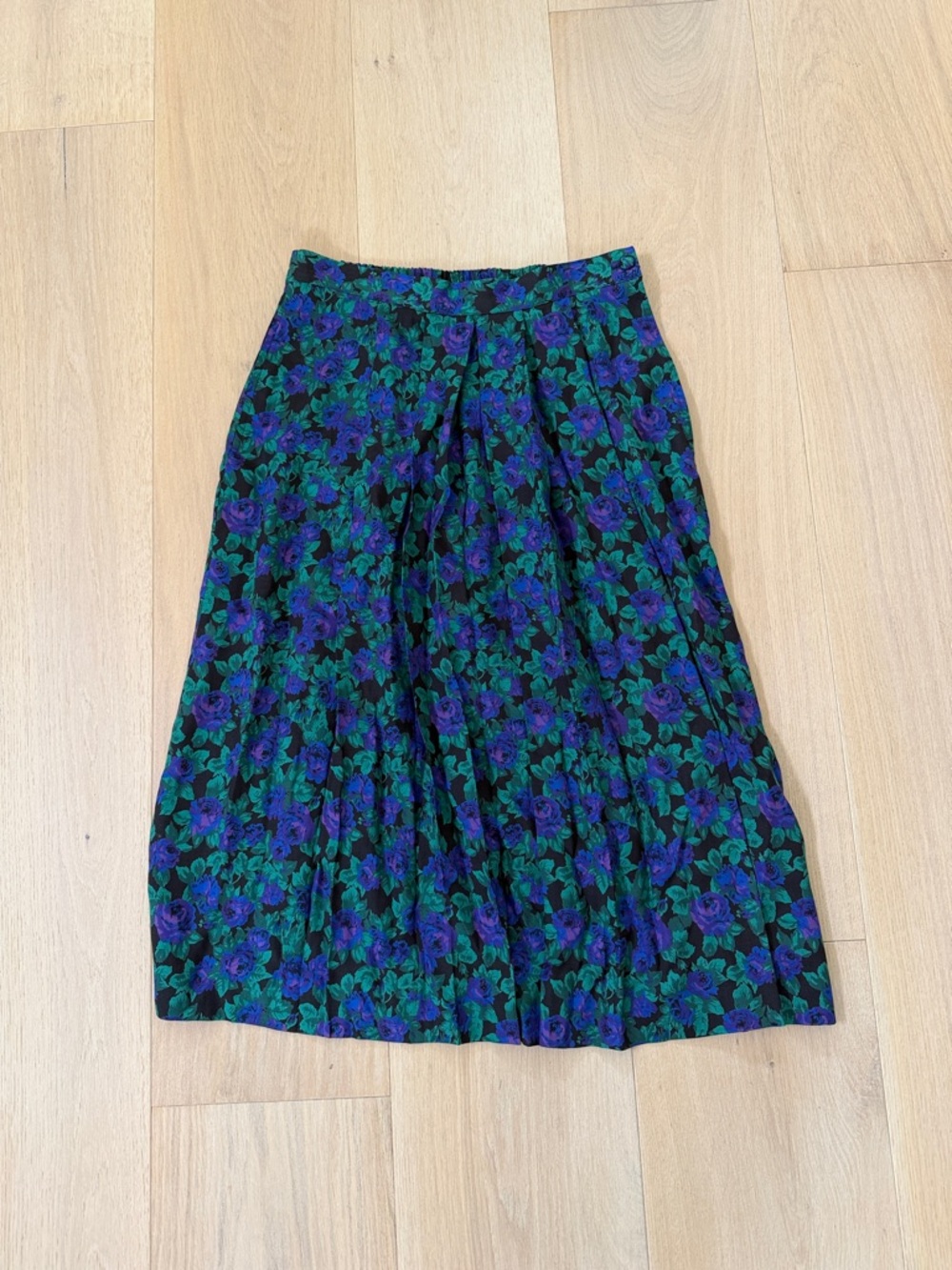 Vintage Talbots Floral Pleated Midi Skirt in Green & Purple